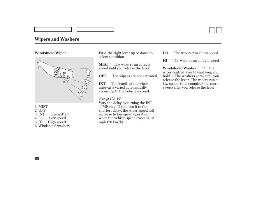 Ac0707o00068a, Wipers and washers | HONDA 2007 Accord Sedan - Owner's Manual User Manual | Page 69 / 293