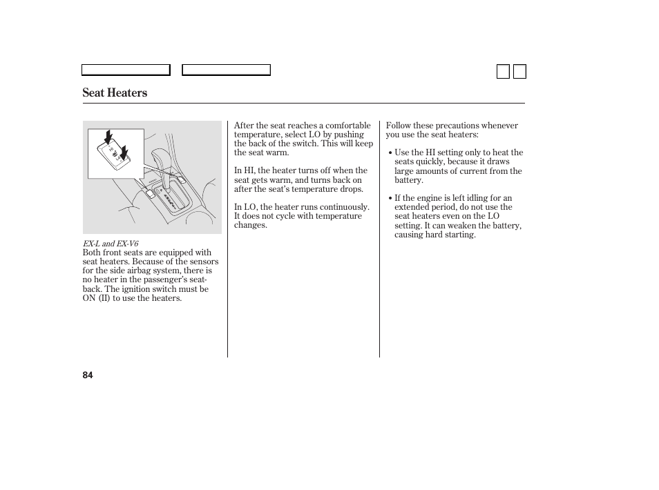 Seat heaters | HONDA 2007 Accord Sedan - Owner's Manual User Manual | Page 85 / 293