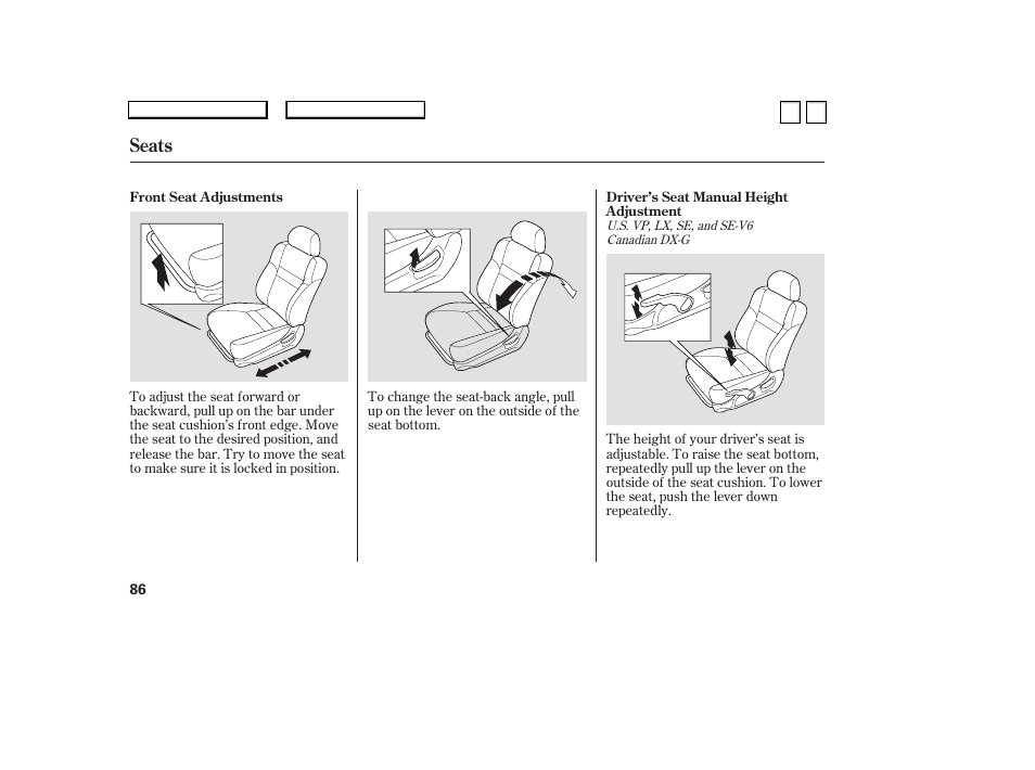 Seats | HONDA 2007 Accord Sedan - Owner's Manual User Manual | Page 87 / 293