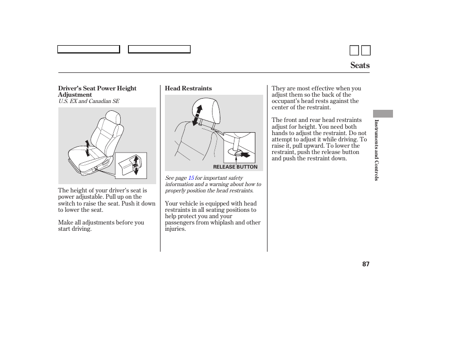 Seats | HONDA 2007 Accord Sedan - Owner's Manual User Manual | Page 88 / 293