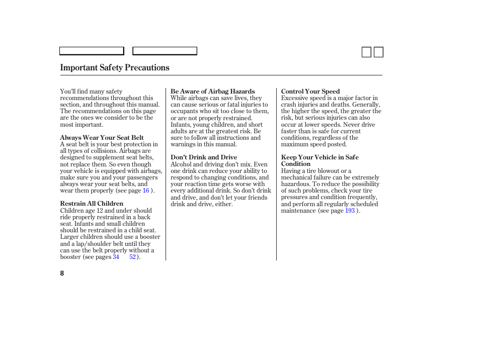 Ac0707o00008a, Important safety precautions | HONDA 2007 Accord Sedan - Owner's Manual User Manual | Page 9 / 293