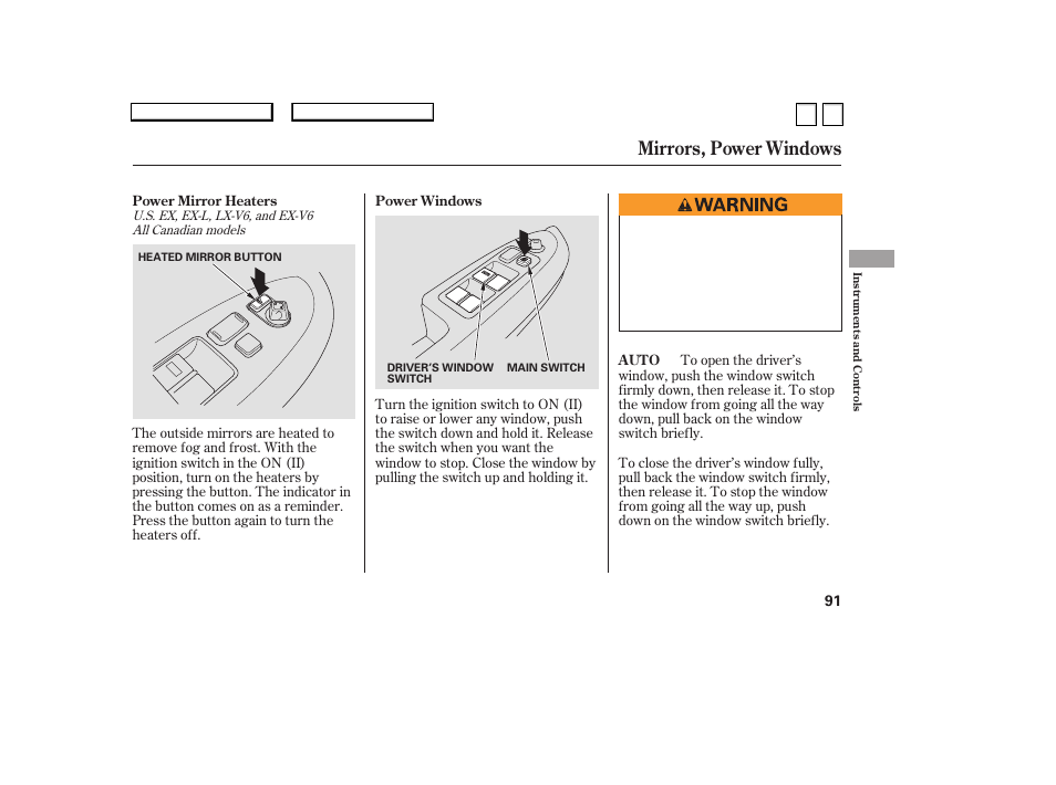 Mirrors, power windows | HONDA 2007 Accord Sedan - Owner's Manual User Manual | Page 92 / 293