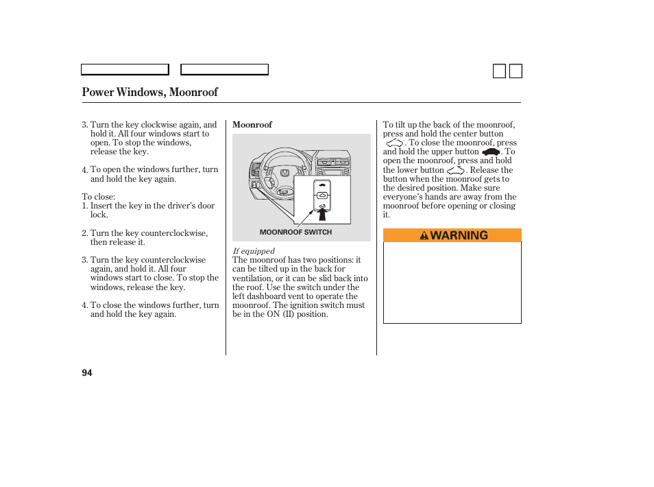 Power windows, moonroof | HONDA 2007 Accord Sedan - Owner's Manual User Manual | Page 95 / 293