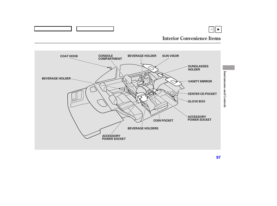 Interior convenience items | HONDA 2007 Accord Coupe - Owner's Manual User Manual | Page 100 / 320