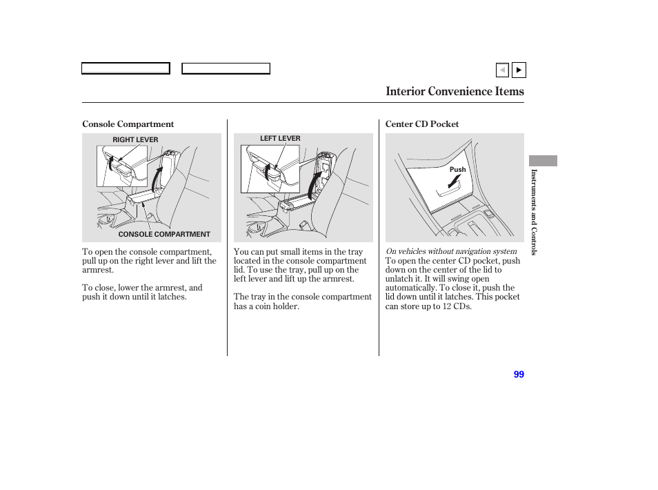 P.100, Interior convenience items | HONDA 2007 Accord Coupe - Owner's Manual User Manual | Page 102 / 320