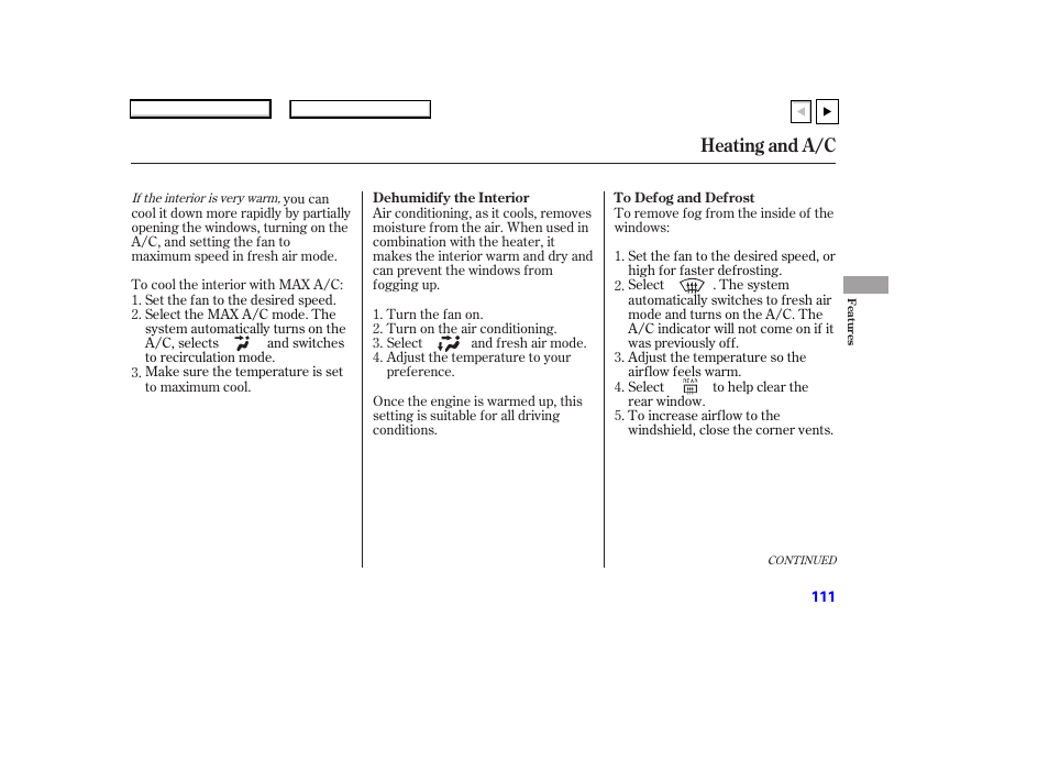 Heating and a/c | HONDA 2007 Accord Coupe - Owner's Manual User Manual | Page 114 / 320