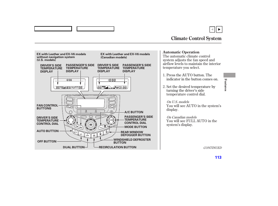 Climate control system | HONDA 2007 Accord Coupe - Owner's Manual User Manual | Page 116 / 320