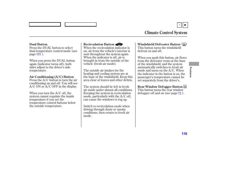 Climate control system | HONDA 2007 Accord Coupe - Owner's Manual User Manual | Page 118 / 320
