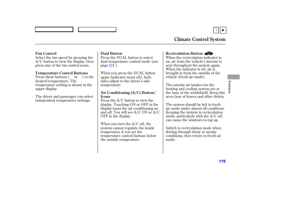 Climate control system | HONDA 2007 Accord Coupe - Owner's Manual User Manual | Page 122 / 320