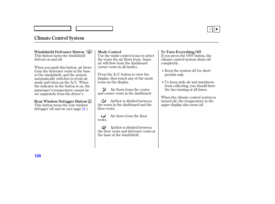 Climate control system | HONDA 2007 Accord Coupe - Owner's Manual User Manual | Page 123 / 320