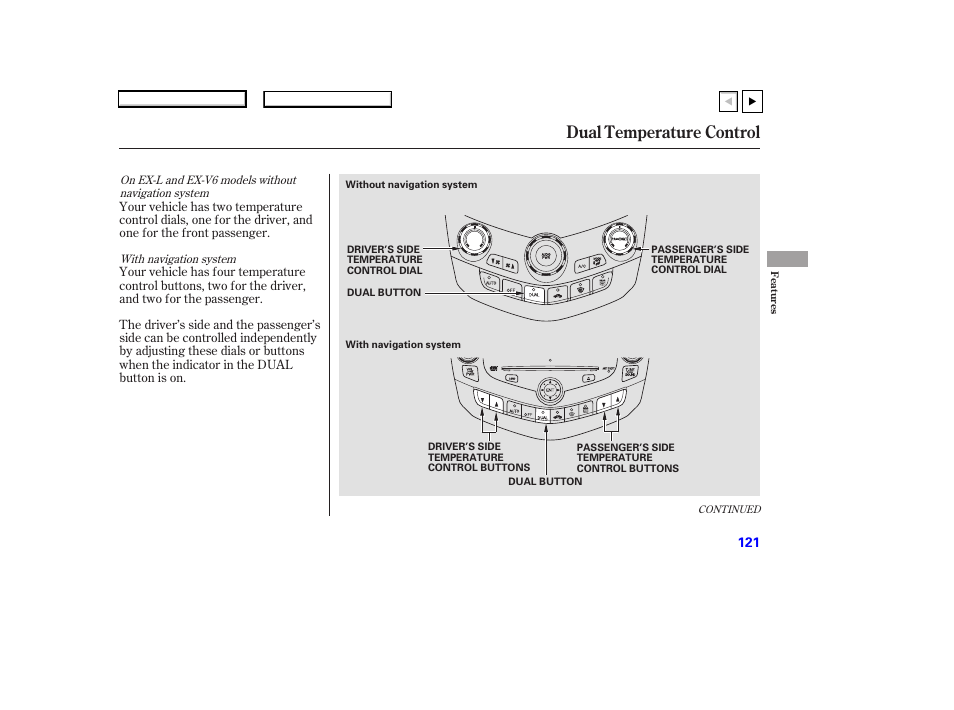 Dual temperature control | HONDA 2007 Accord Coupe - Owner's Manual User Manual | Page 124 / 320
