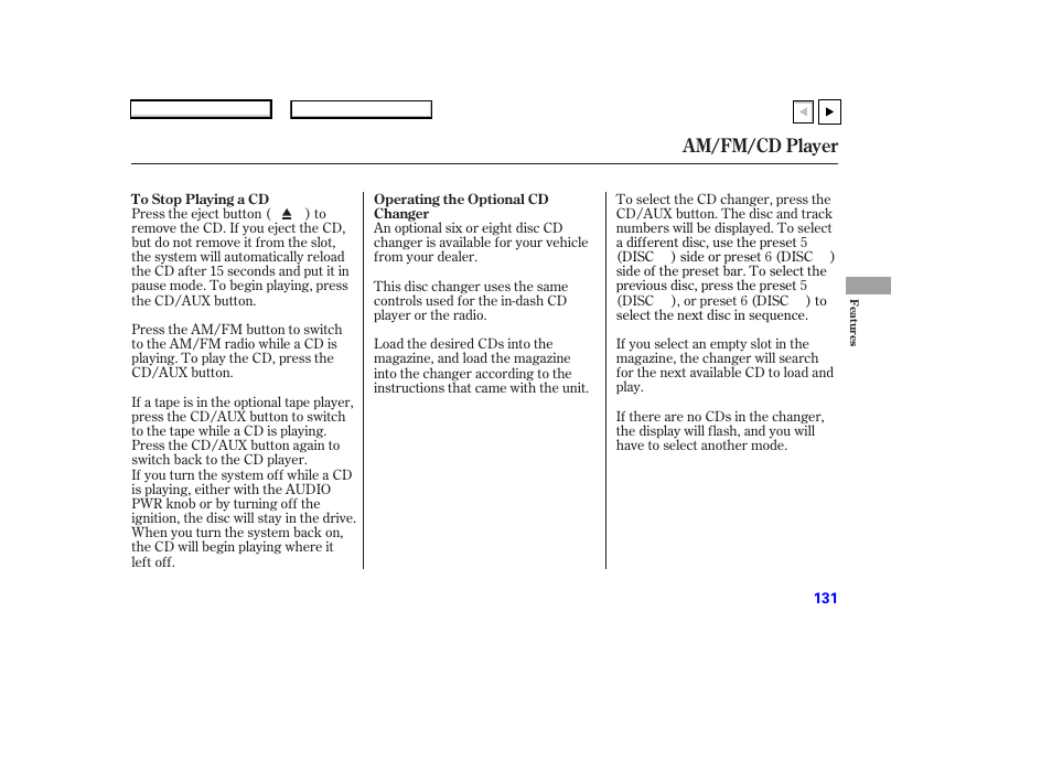 Am/fm/cd player | HONDA 2007 Accord Coupe - Owner's Manual User Manual | Page 134 / 320
