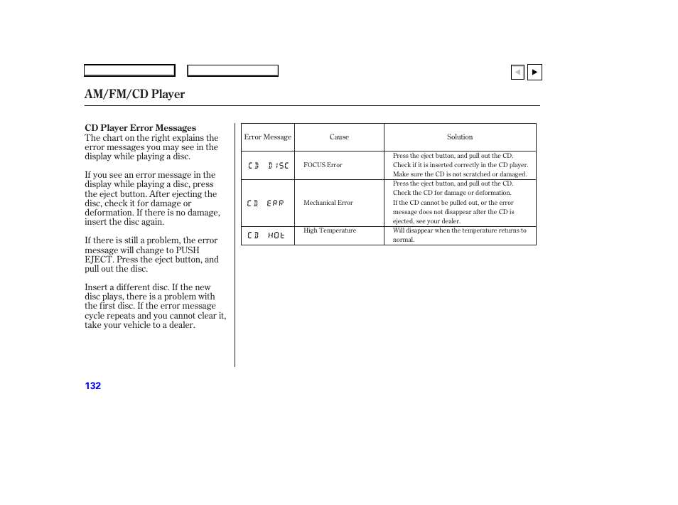 Am/fm/cd player | HONDA 2007 Accord Coupe - Owner's Manual User Manual | Page 135 / 320