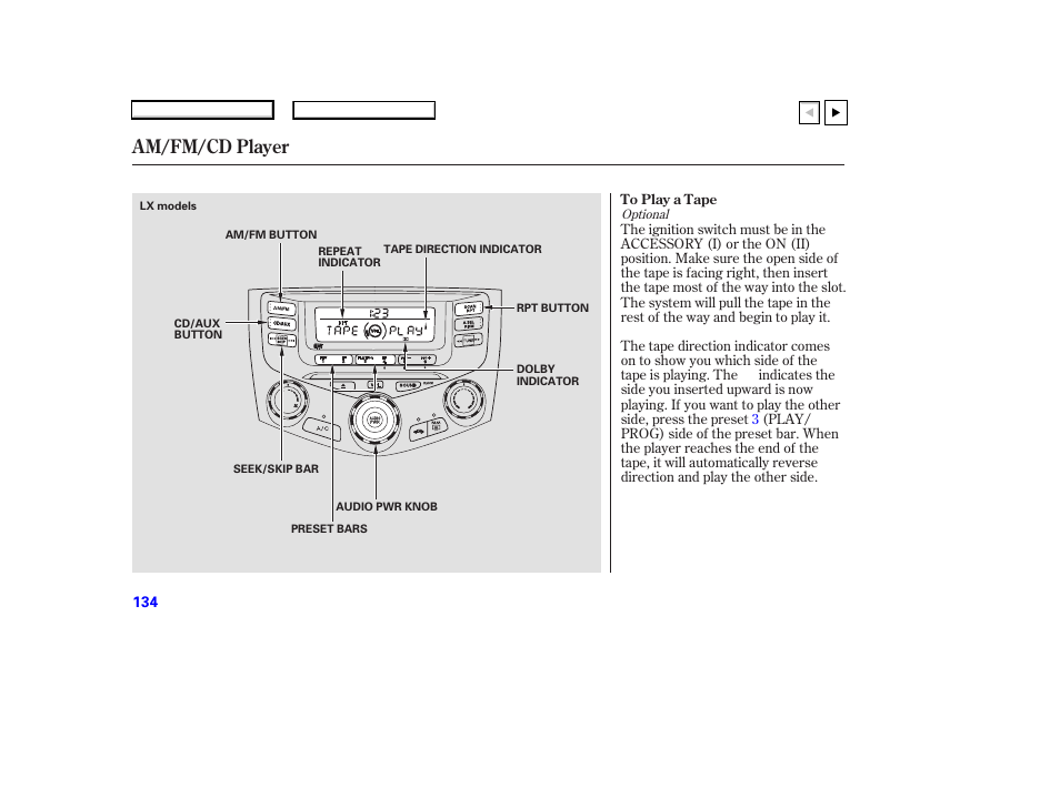 Ad0707o00134a, Am/fm/cd player | HONDA 2007 Accord Coupe - Owner's Manual User Manual | Page 137 / 320