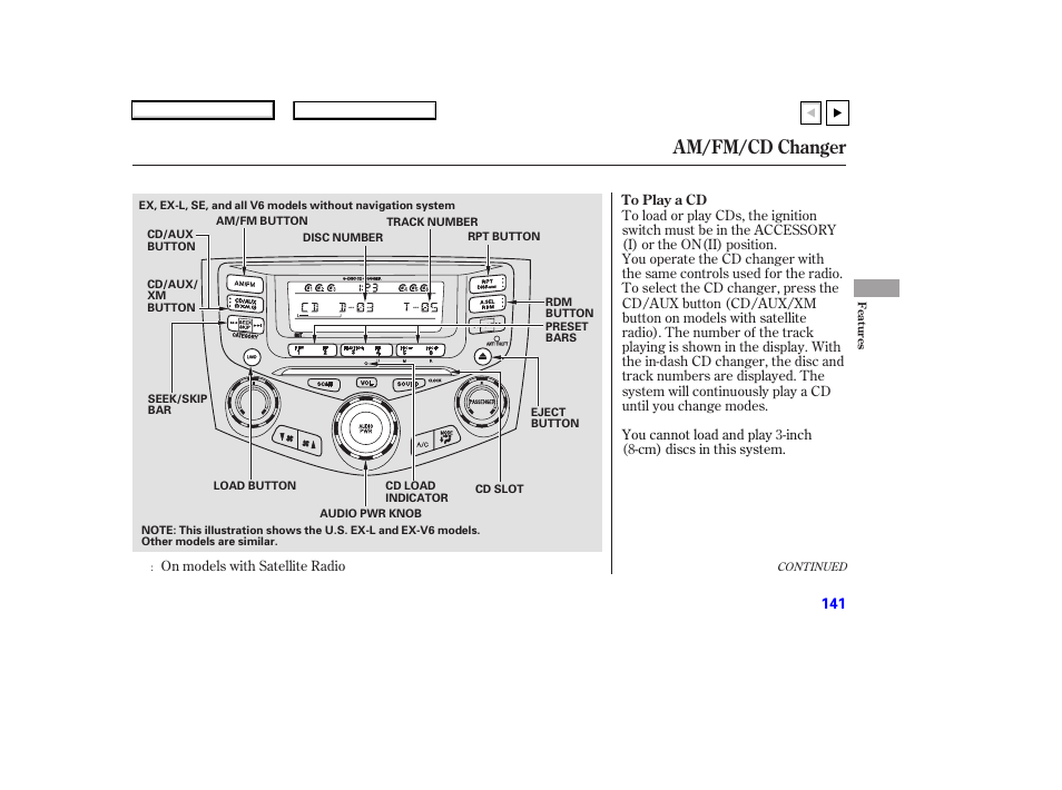 Am/fm/cd changer | HONDA 2007 Accord Coupe - Owner's Manual User Manual | Page 144 / 320