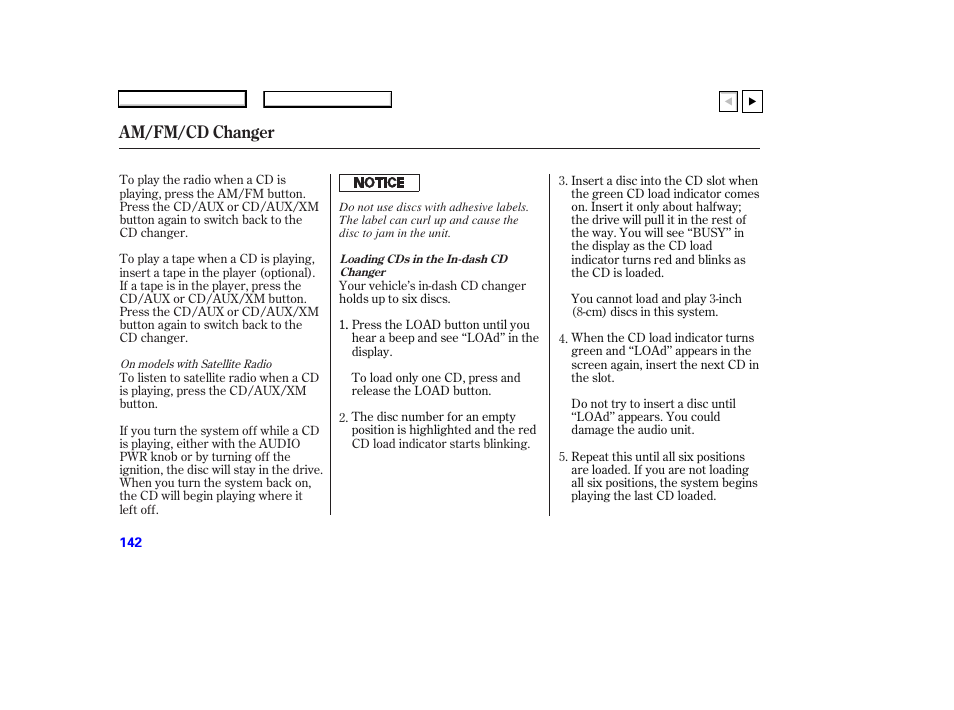 Am/fm/cd changer | HONDA 2007 Accord Coupe - Owner's Manual User Manual | Page 145 / 320