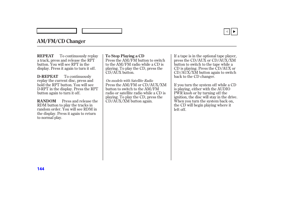 Ad0707o00144a, Am/fm/cd changer | HONDA 2007 Accord Coupe - Owner's Manual User Manual | Page 147 / 320