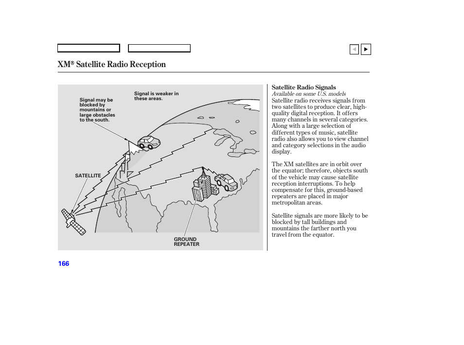 Xm satellite radio reception | HONDA 2007 Accord Coupe - Owner's Manual User Manual | Page 169 / 320