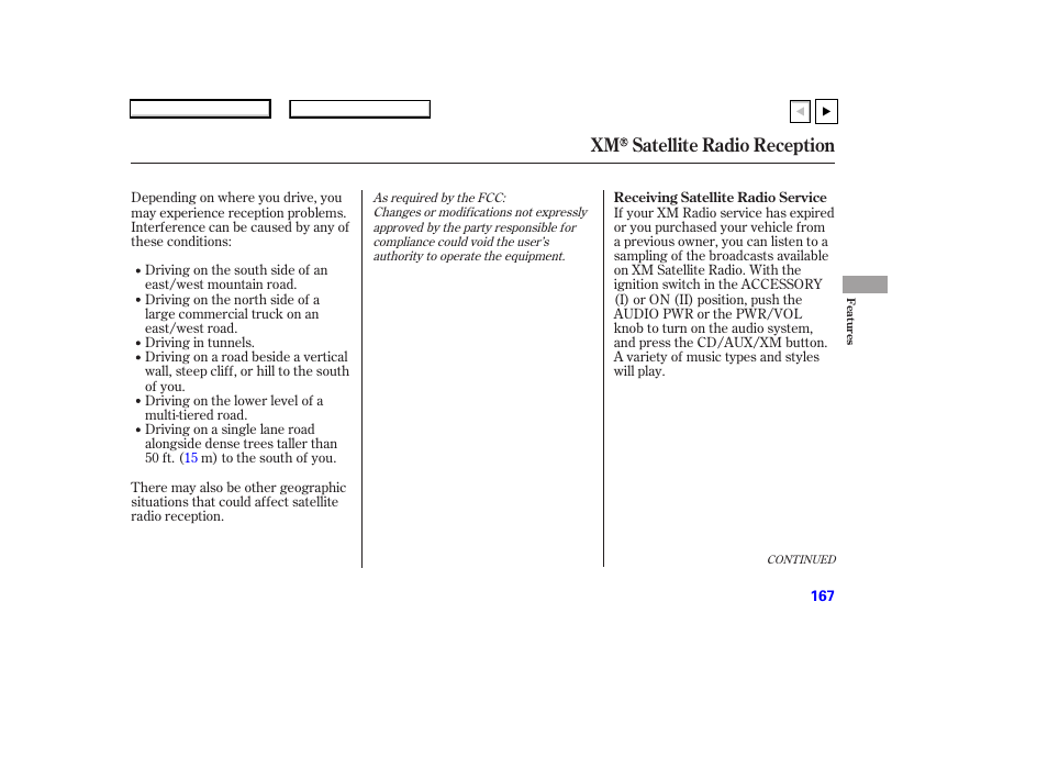 Xm satellite radio reception | HONDA 2007 Accord Coupe - Owner's Manual User Manual | Page 170 / 320