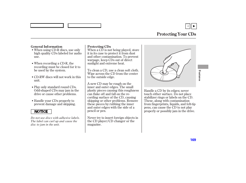 Protecting your cds | HONDA 2007 Accord Coupe - Owner's Manual User Manual | Page 172 / 320