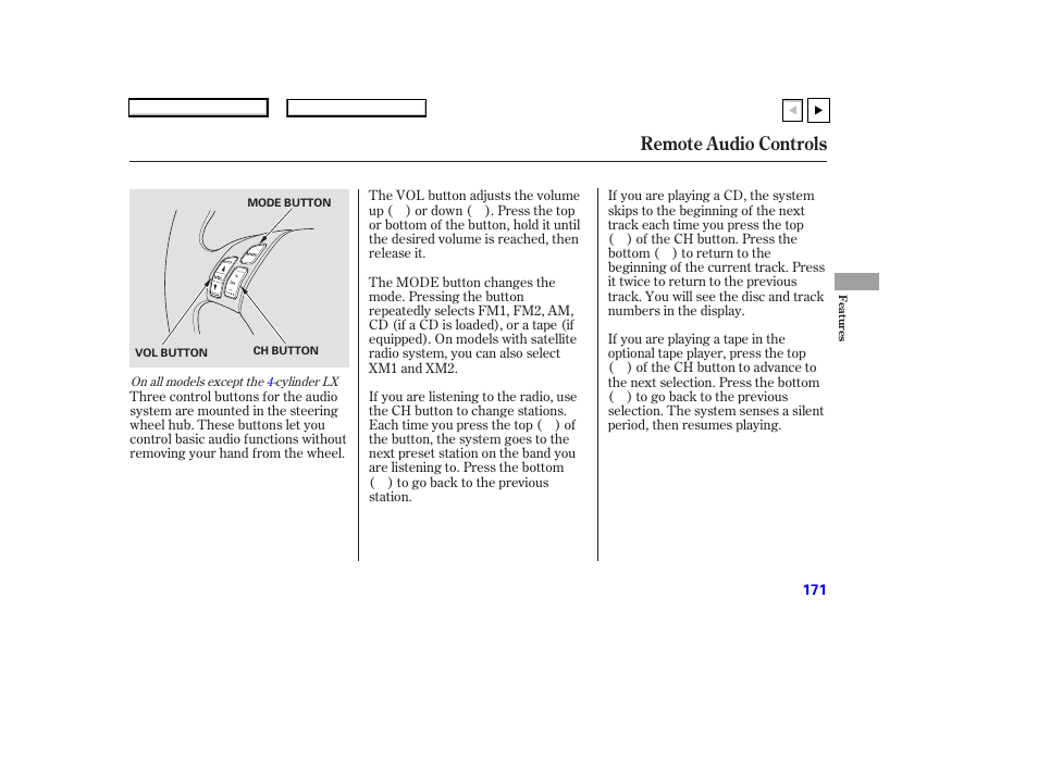 Remote audio controls | HONDA 2007 Accord Coupe - Owner's Manual User Manual | Page 174 / 320