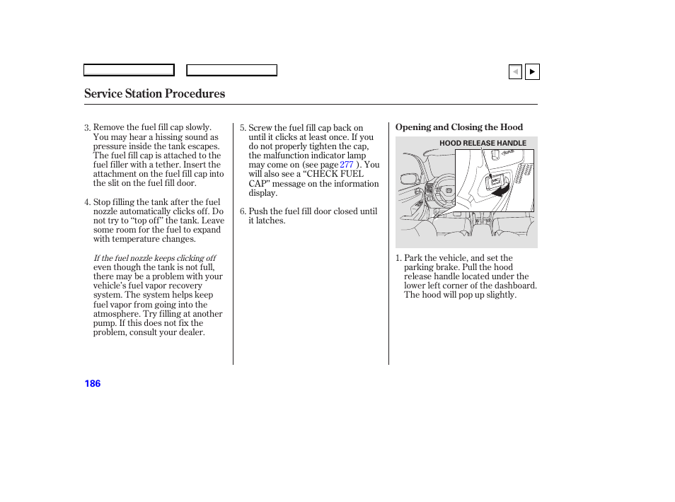 P.186, Service station procedures | HONDA 2007 Accord Coupe - Owner's Manual User Manual | Page 189 / 320