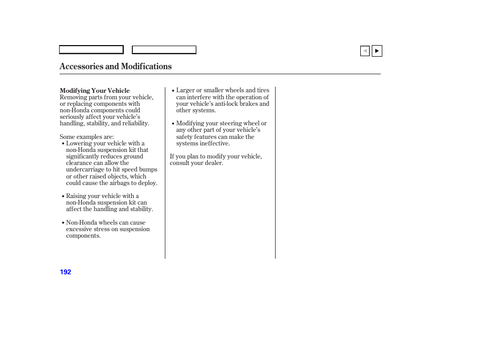 Accessories and modifications | HONDA 2007 Accord Coupe - Owner's Manual User Manual | Page 195 / 320
