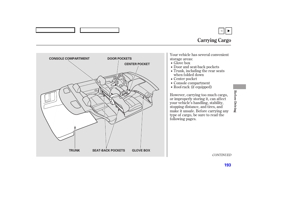 Carrying cargo | HONDA 2007 Accord Coupe - Owner's Manual User Manual | Page 196 / 320