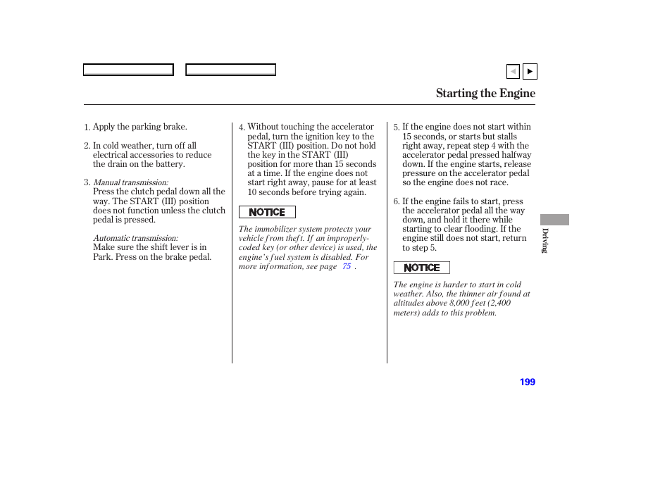 Starting the engine | HONDA 2007 Accord Coupe - Owner's Manual User Manual | Page 202 / 320