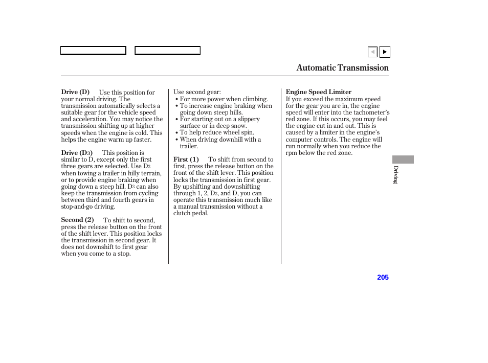 Automatic transmission | HONDA 2007 Accord Coupe - Owner's Manual User Manual | Page 208 / 320