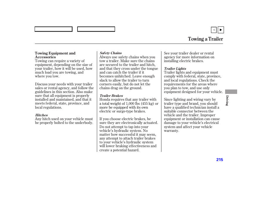 Towing a trailer | HONDA 2007 Accord Coupe - Owner's Manual User Manual | Page 218 / 320