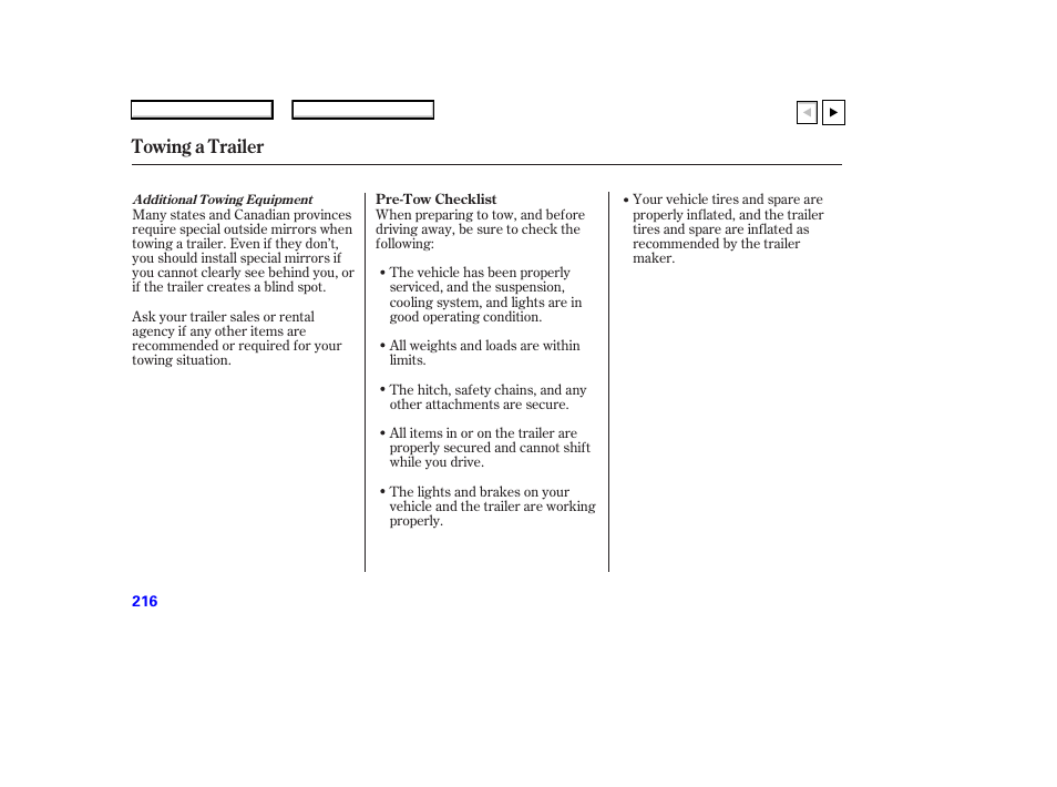 Towing a trailer | HONDA 2007 Accord Coupe - Owner's Manual User Manual | Page 219 / 320