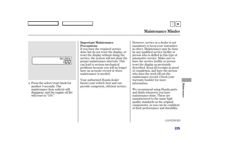 Maintenance minder | HONDA 2007 Accord Coupe - Owner's Manual User Manual | Page 228 / 320