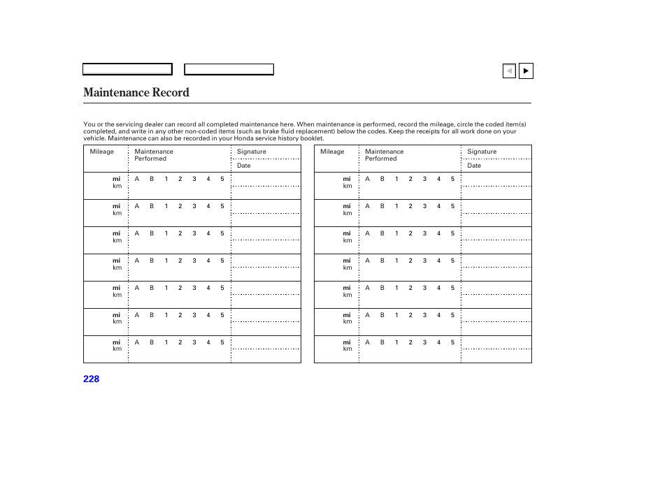Maintenance record | HONDA 2007 Accord Coupe - Owner's Manual User Manual | Page 231 / 320
