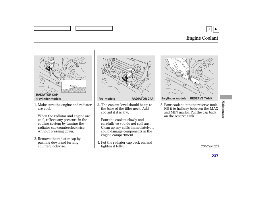 Ad0707o00237a, Engine coolant | HONDA 2007 Accord Coupe - Owner's Manual User Manual | Page 240 / 320
