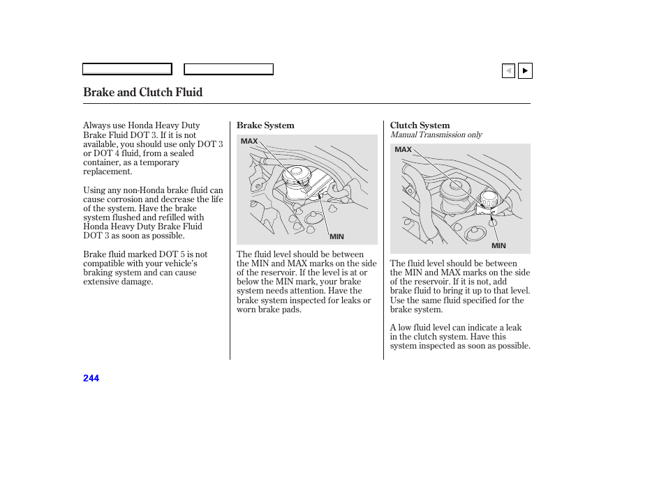 Brake and clutch fluid | HONDA 2007 Accord Coupe - Owner's Manual User Manual | Page 247 / 320