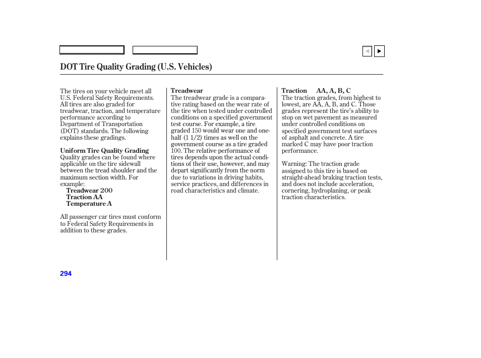 Dot tire quality grading (u.s. vehicles) | HONDA 2007 Accord Coupe - Owner's Manual User Manual | Page 297 / 320