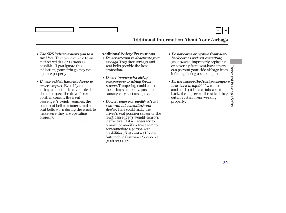 Additional information about your airbags | HONDA 2007 Accord Coupe - Owner's Manual User Manual | Page 34 / 320