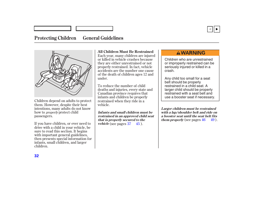 Protecting children general guidelines | HONDA 2007 Accord Coupe - Owner's Manual User Manual | Page 35 / 320