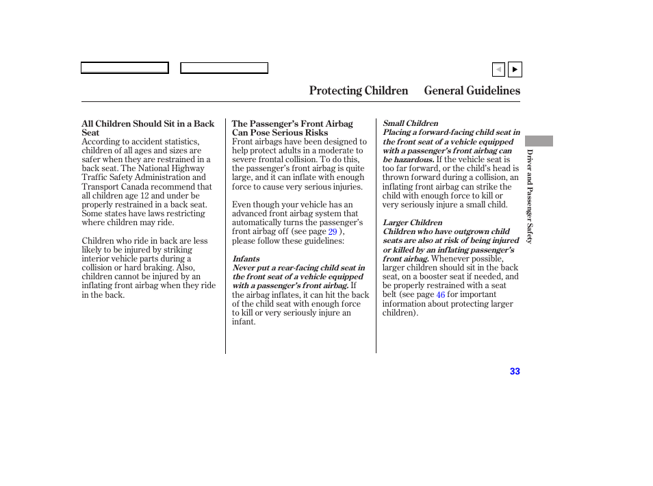 Protecting children general guidelines | HONDA 2007 Accord Coupe - Owner's Manual User Manual | Page 36 / 320