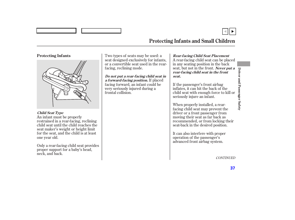 Protecting infants and small children | HONDA 2007 Accord Coupe - Owner's Manual User Manual | Page 40 / 320