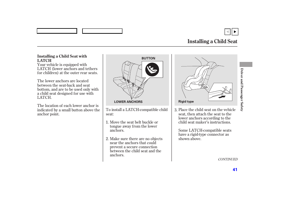 Installing a child seat | HONDA 2007 Accord Coupe - Owner's Manual User Manual | Page 44 / 320
