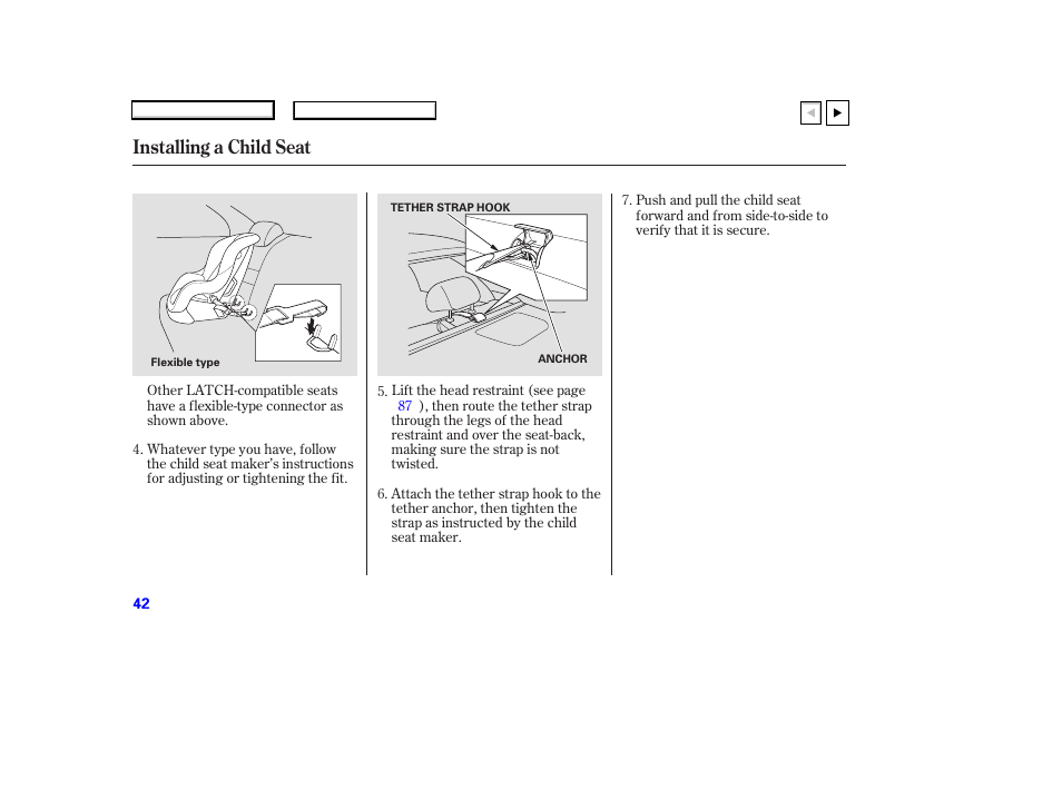 Installing a child seat | HONDA 2007 Accord Coupe - Owner's Manual User Manual | Page 45 / 320