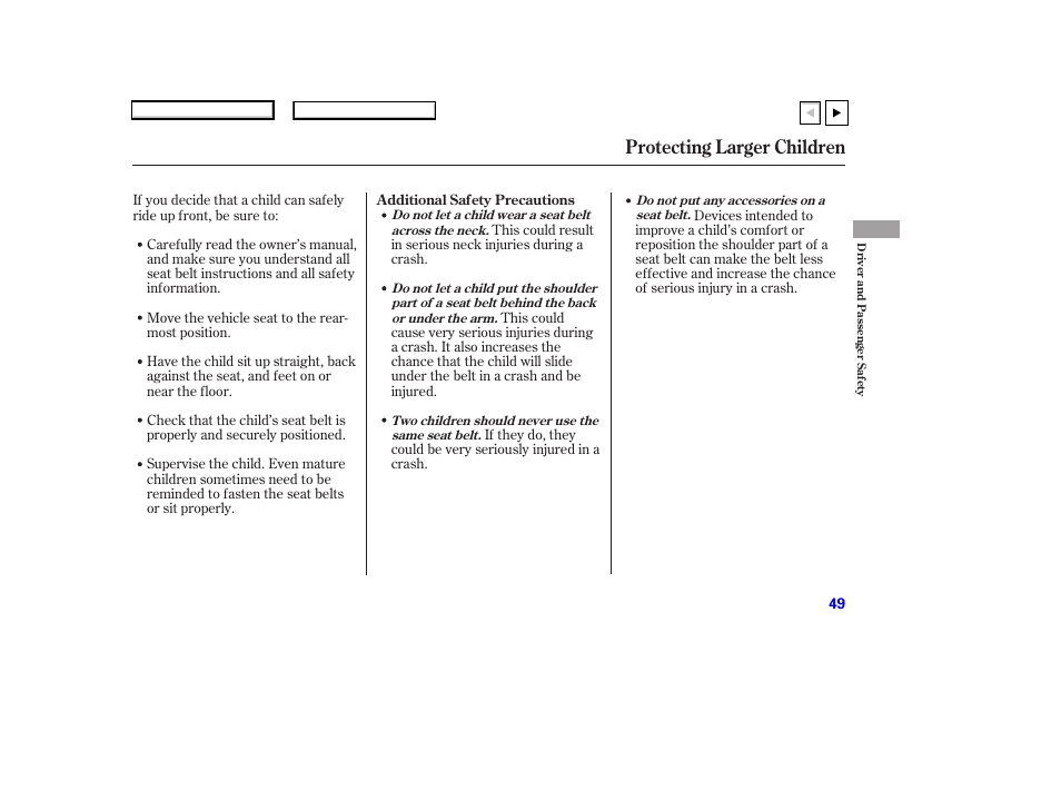 Protecting larger children | HONDA 2007 Accord Coupe - Owner's Manual User Manual | Page 52 / 320