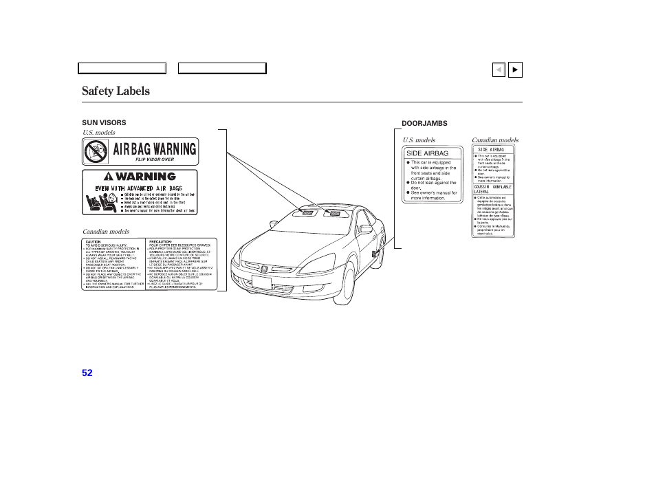 Safety labels | HONDA 2007 Accord Coupe - Owner's Manual User Manual | Page 55 / 320