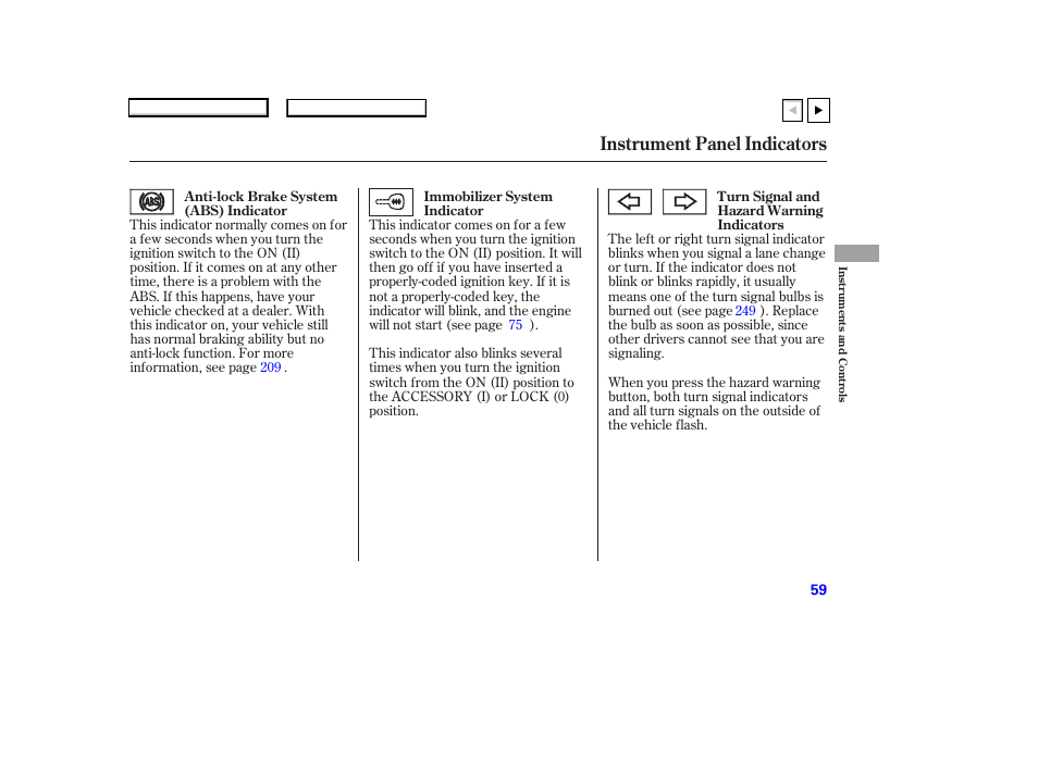 P.60, Instrument panel indicators | HONDA 2007 Accord Coupe - Owner's Manual User Manual | Page 62 / 320
