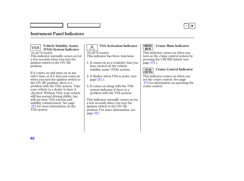 P.63, Instrument panel indicators | HONDA 2007 Accord Coupe - Owner's Manual User Manual | Page 65 / 320