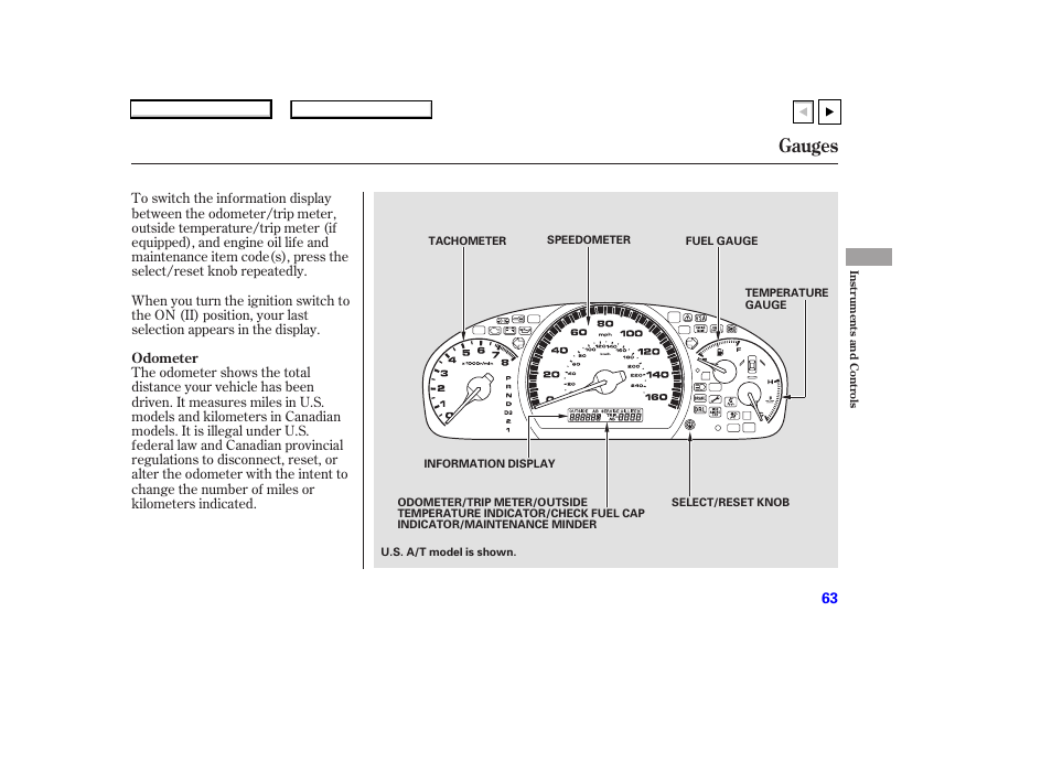 Ad0707o00063a, Gauges | HONDA 2007 Accord Coupe - Owner's Manual User Manual | Page 66 / 320