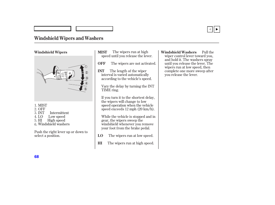 P.69, Windshield wipers and washers | HONDA 2007 Accord Coupe - Owner's Manual User Manual | Page 71 / 320