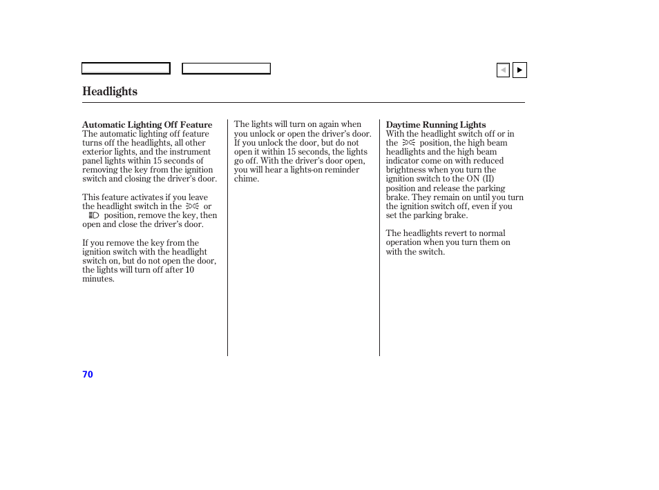 P.71, Headlights | HONDA 2007 Accord Coupe - Owner's Manual User Manual | Page 73 / 320